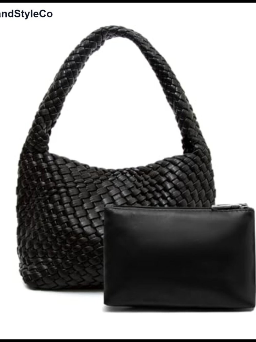 Vegan Leather Woven Shoulder Bag Underarm Hobo 2Pc Purse Set